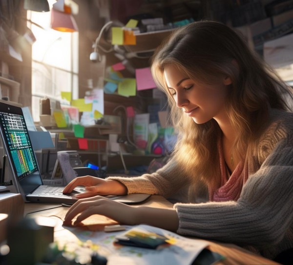 女生在学习智能产品开发中，创造力与情感的双重奏，助力学习成就感与快乐成长。